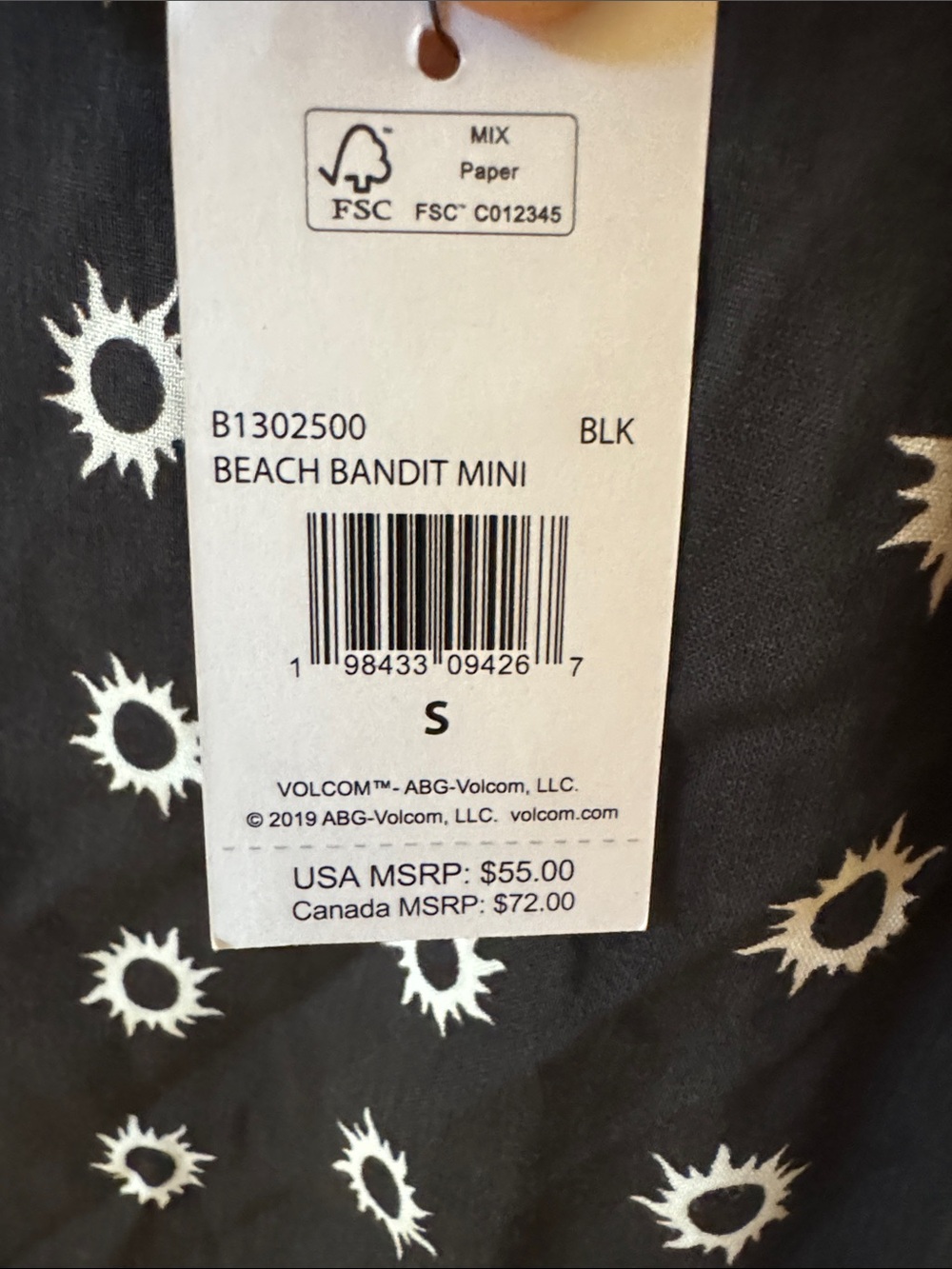 Volcom Black Slip Mini Dress with White Sunburst Print